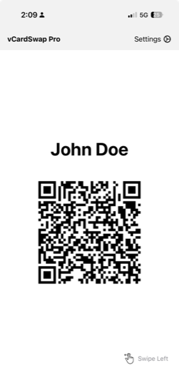 vCardSwap QR code screen ready to be scanned
